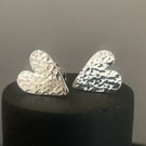 Sterling Silver Heart Ear Stud Earrings 15mm Hammered-Sparkly Handmade UK