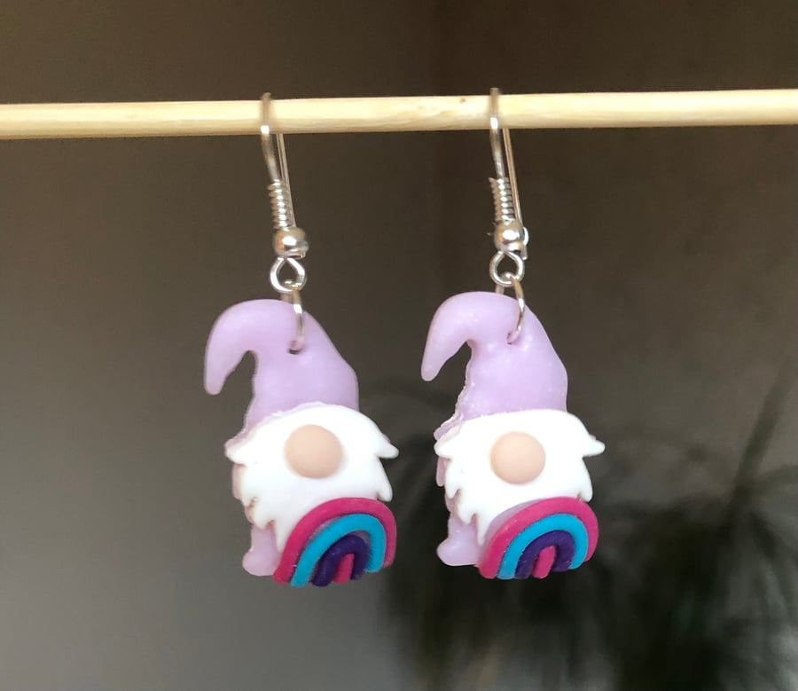 Lilac rainbow gonk earrings 