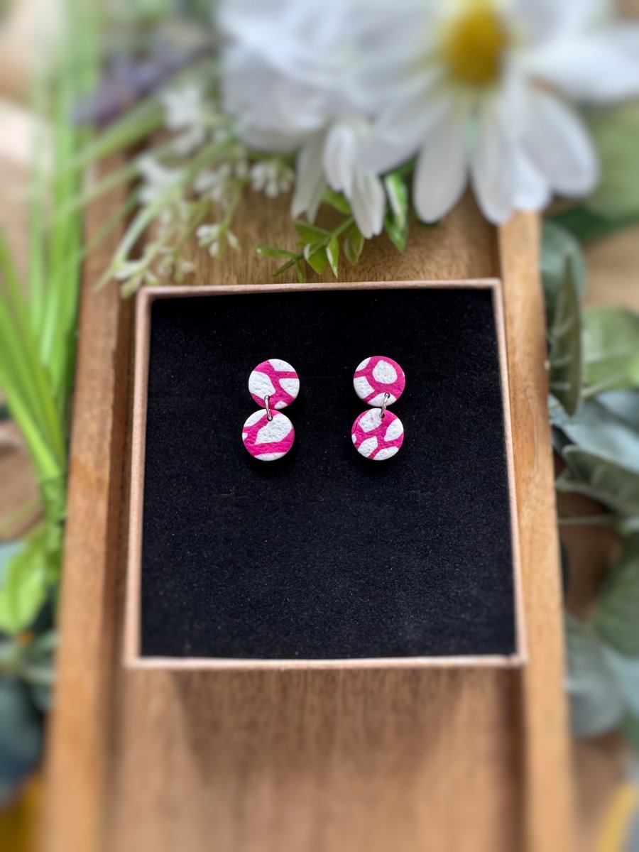 Texture Terrazzo Pink and White Circle Drop  Earrings