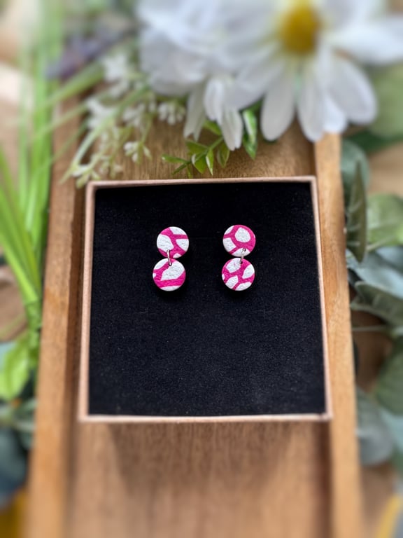 Texture Terrazzo Pink and White Circle Drop  Earrings