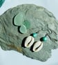 Sterling Silver Fish Hook Earrings with Cowrie Shell & Sea Foam Polaris Beads