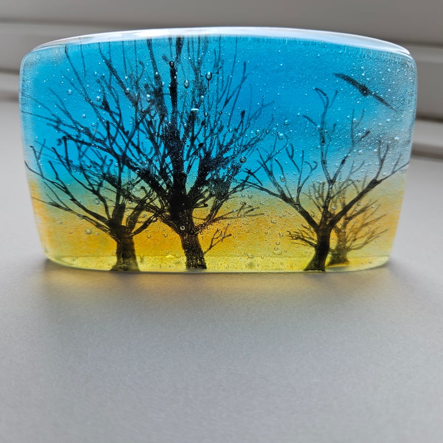 Trees and Sky - small glass standing ornament