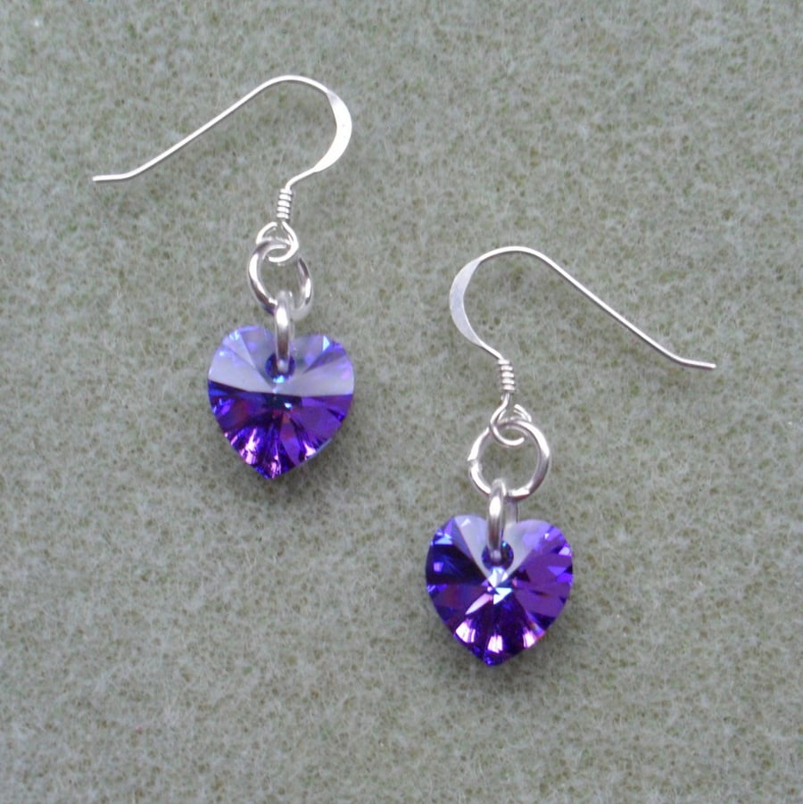  Purple Crystal Heart Earrings With Crystal Hearts From Swarovski