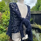 Handmade Soft Navy Blue Merino Lace Triangle Shawl Wrap