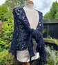 Handmade Soft Navy Blue Merino Lace Triangle Shawl Wrap - Image 1
