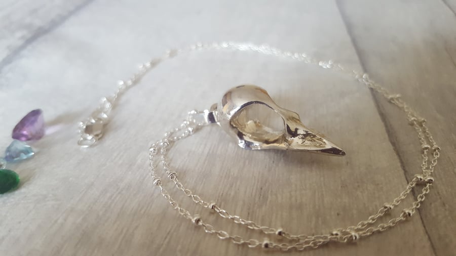 Silver Swallow Skull Pendant
