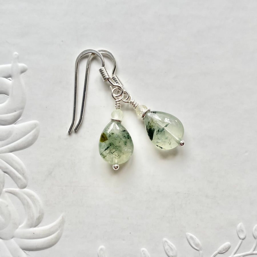 Sterling silver Prehnite earrings
