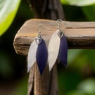 Statement Earrings, Gold Plated - Cream and Purple Leather, Dangle