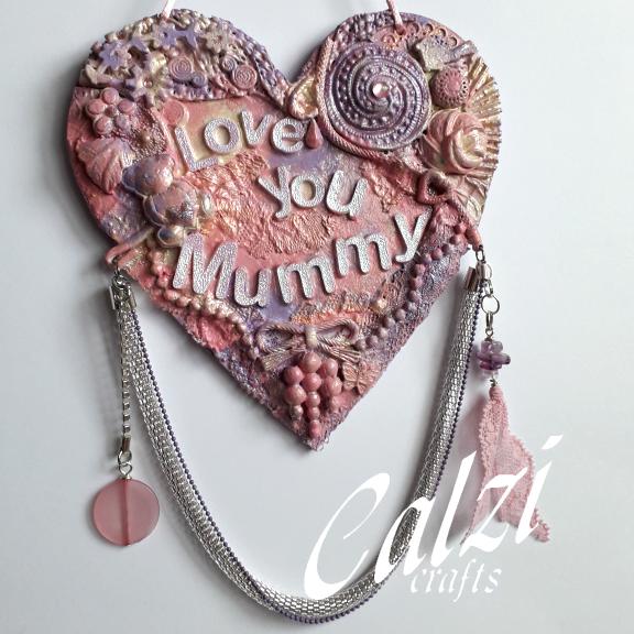 Mixed Media Love You Mummy Hanging Heart.