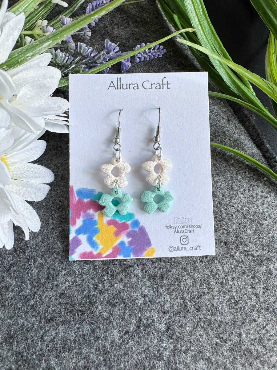 Mint and Iridescent Glitter Organic Drop Earrings