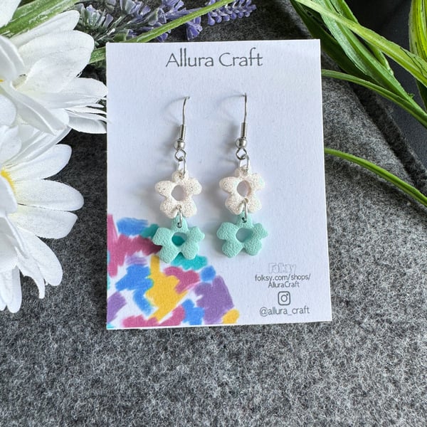 Mint and Iridescent Glitter Organic Drop Earrings