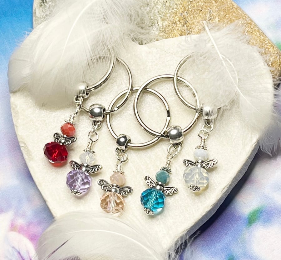 Colourful sparkly crystal Guardian Angel keyrings