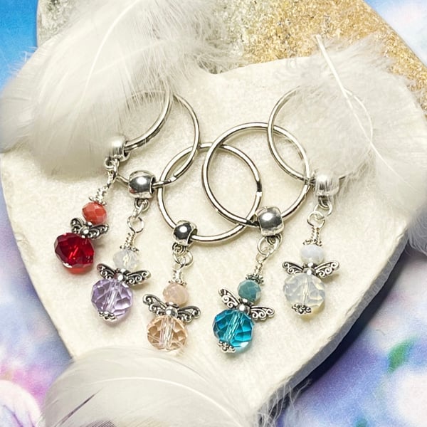 Colourful sparkly crystal Guardian Angel keyrings