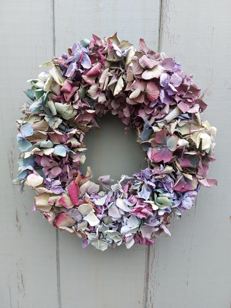 Dried Hydrangea Wreath. 19cm Diameter. Handmade.