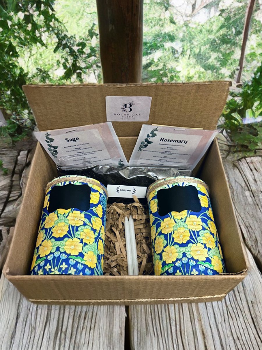 Vibrant Floral Handmade Recycled Eco-Friendly Indoor Kitchen Herb Gift Set