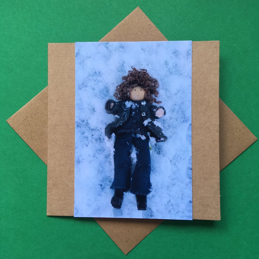 Lying In The Snow Photography Card, Winter Greeting Card