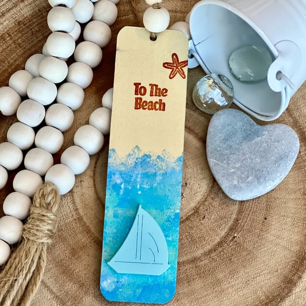 ‘To the beach’ Sail Boat Bookmark