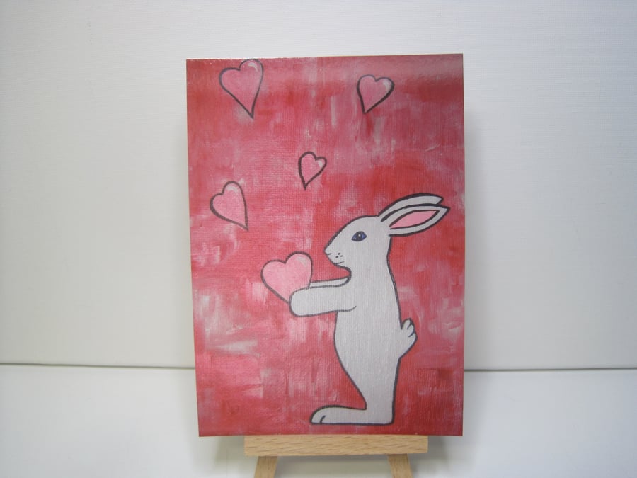 Bunny Rabbit Love Heart Blank Greetings Card Valentine's Day etc