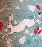 Christmas gift bag: dancing hares on blue  - Image 3