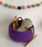 FELTED 'FUSSPOT'  BOWL , tray , desk tidy . Purple ( with button detail )  - Image 2