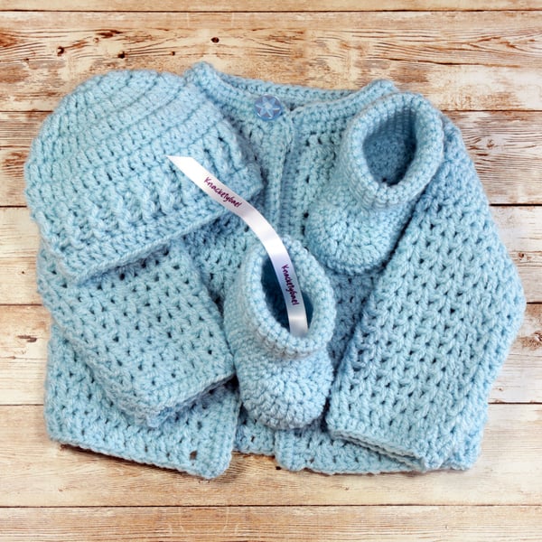 New Baby Gift Set, Handmade Crochet Cardigan Hat and Shoes