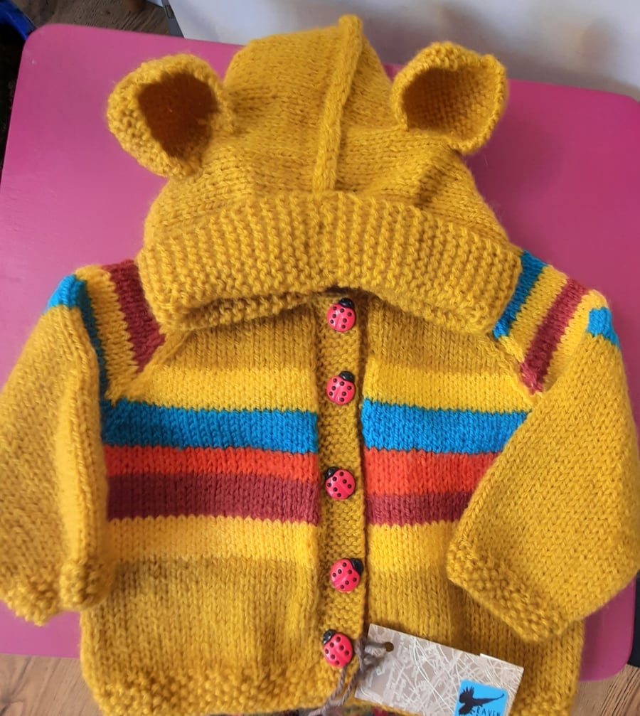 Hand knitted Teddy Bear Baby Hoody 
