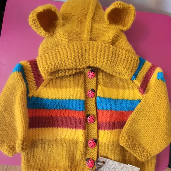 Hand knitted Teddy Bear Baby Hoody 