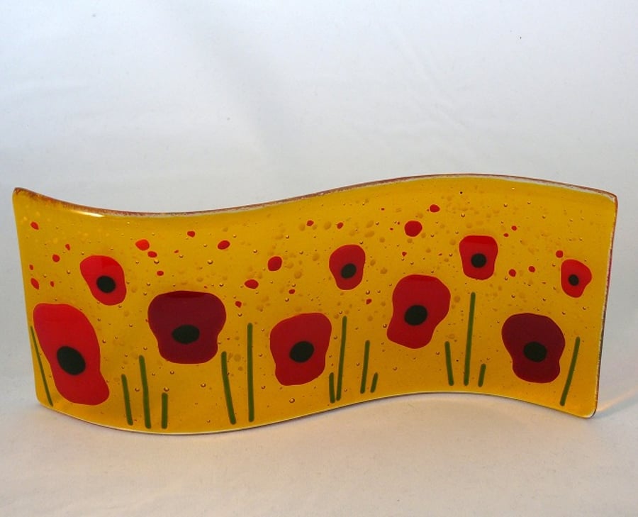 Fused Glass Poppy Freestanding Curve