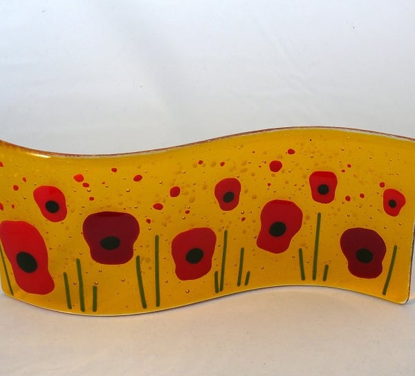 Fused Glass Poppy Freestanding Curve