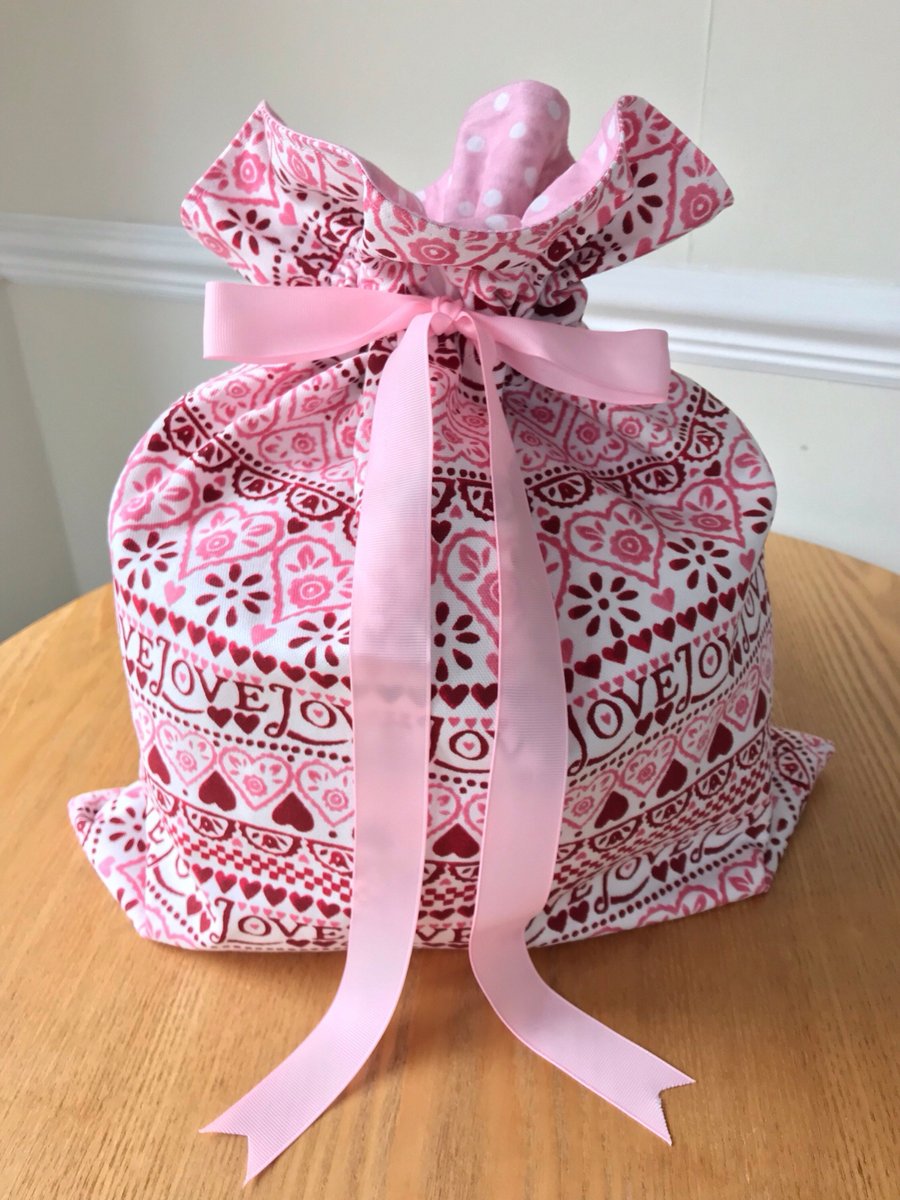 Eco Gift Wrap or Storage Sack Bag in Emma Bridgewater Pink Sampler fabric