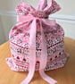 Eco Gift Wrap or Storage Sack Bag in Emma Bridgewater Pink Sampler fabric - Image 1