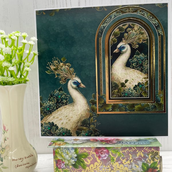 Greeting Card - The Enchanted Realm White Peacock by Carolee Crafts C1