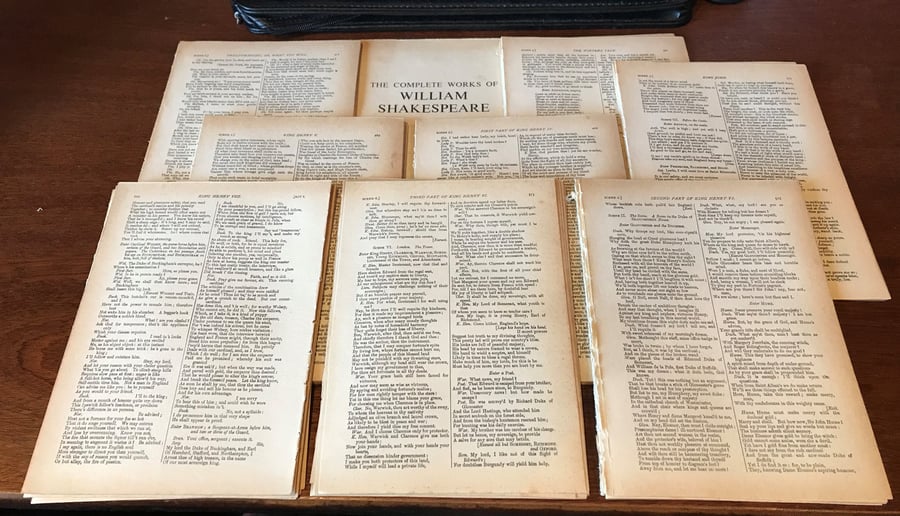 Vintage Shakespeare Book Pages, pages for crafting, scrapbooking, Old Book Pages