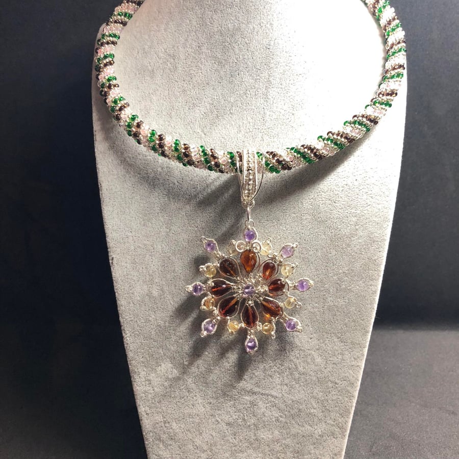 The Jewelled Star Wire wrapped pendant with Mediera Citrine, Amethyst and Pale C