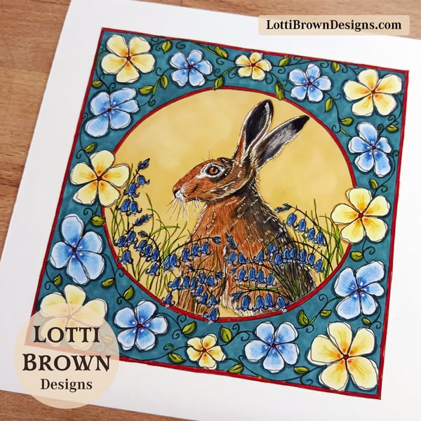 Brown Hare Art Print - Square Format - 8 x 8 inches