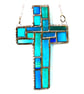 Cross Suncatcher Stained Glass Patchwork Teal Handmade 072 - Image 3