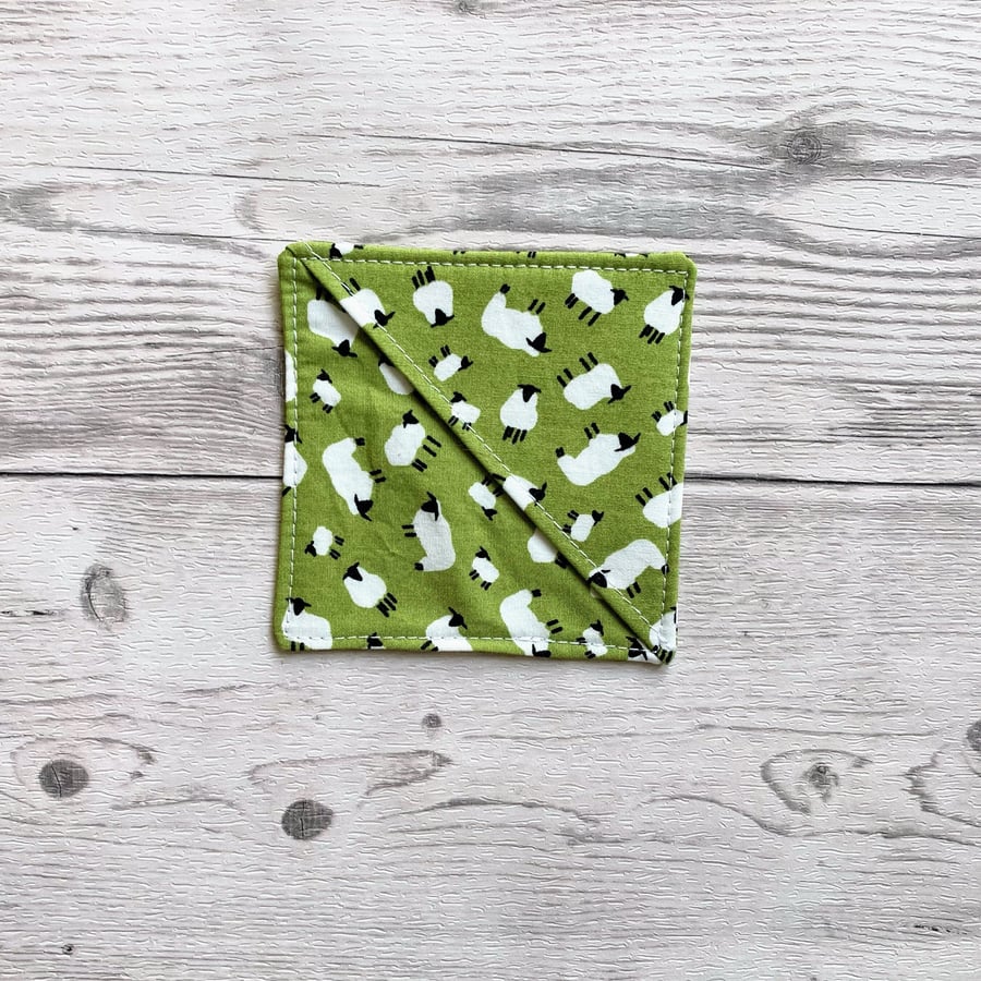 White sheep on green cotton fabric corner bookmark. Book lovers gift. 