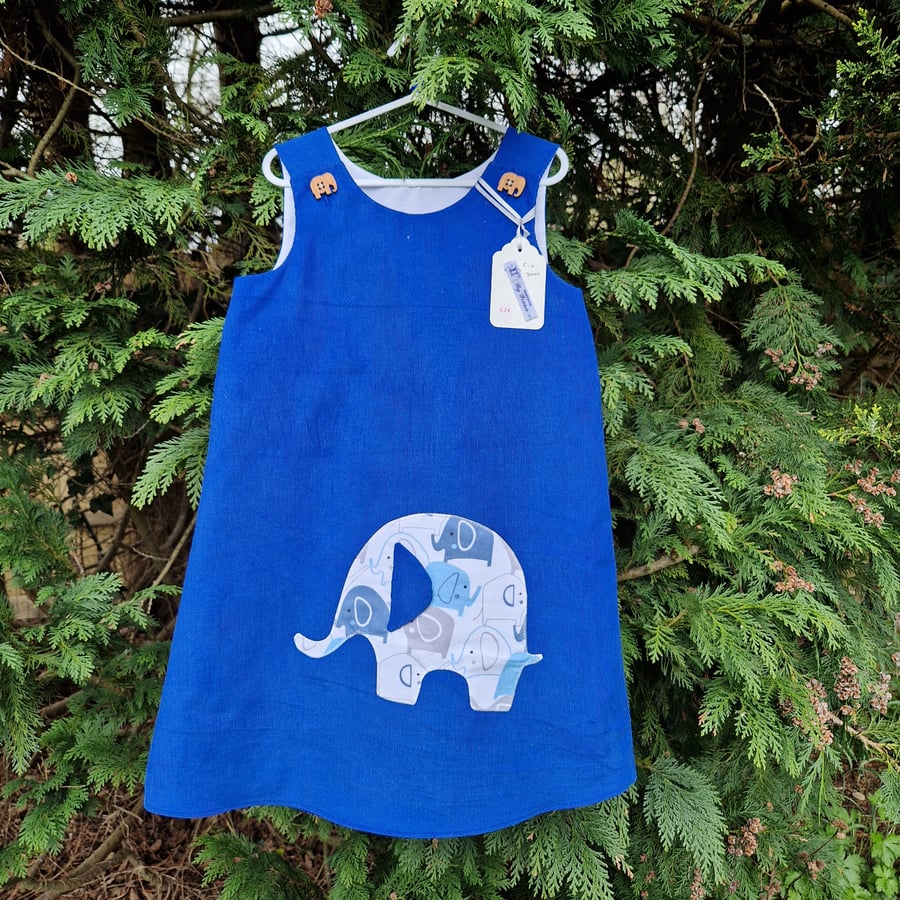 Age: 5-6yr Royal Blue Elephant Needlecord dress