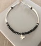 Sterling Silver Black Spinel Bracelet Butterfly Charm Bracelet with Slider Clasp - Image 1