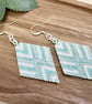 Handmade Beadwork Earrings in Turquoise, White & Silver with a Chevron Design - Image 3