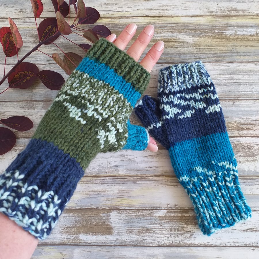 Hand Knitted Nordic Style Fingerless Gloves