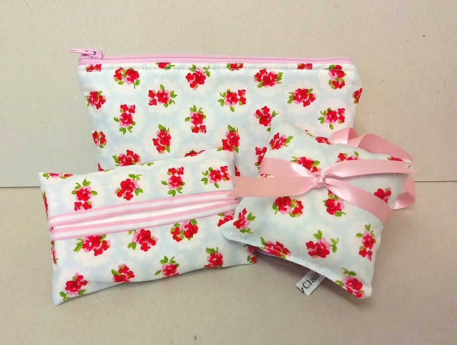 Make up bag gift set with tissue holder and lavender bags, gift idea