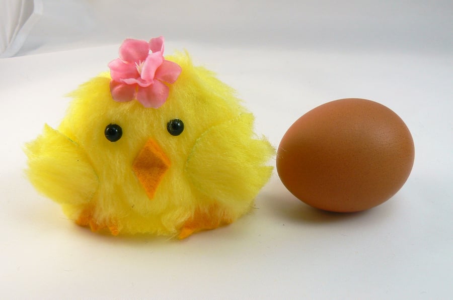 fluffy  yellow chick egg cosy with flower