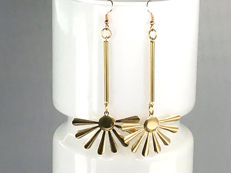 BRASS SUN EARRINGS sun moon stars celestial gift for her boho cool 