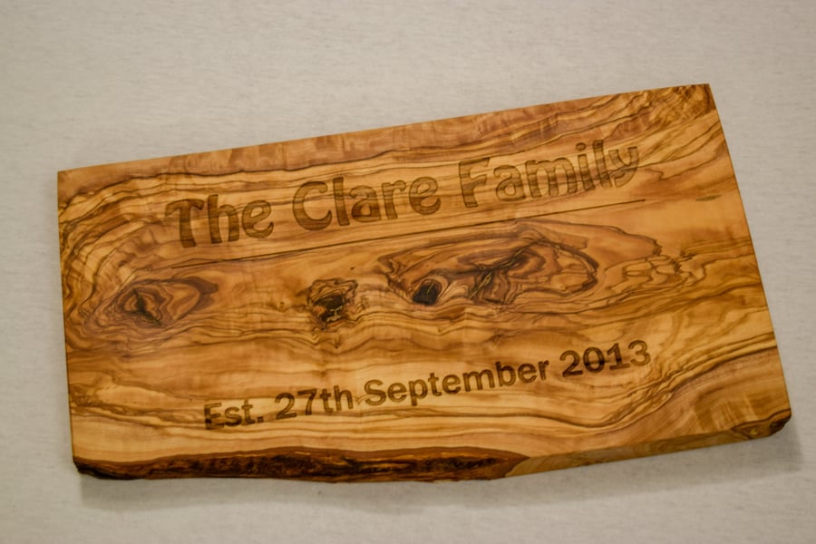 Large Rustic Olive Wood Kitchen Board - Personalised to Order - Kitchen Board