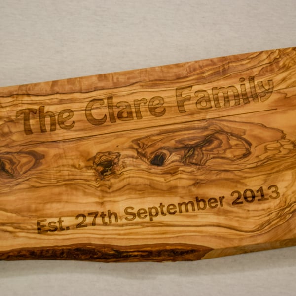 Large Rustic Olive Wood Kitchen Board - Personalised to Order - Kitchen Board