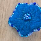 Needle felted brooch, seed bead brooch, blue brooch