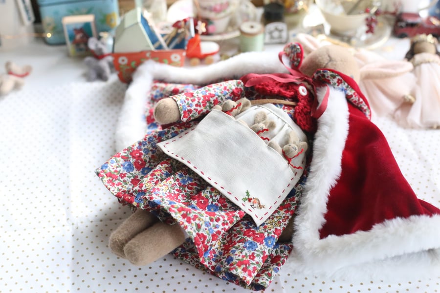 Heirloom Liberty bunny with Christmas red velvet cape