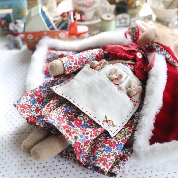 Heirloom Liberty bunny with Christmas red velvet cape