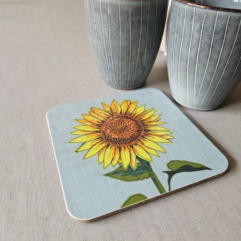 Sunflower coaster, melamine, cork backed
